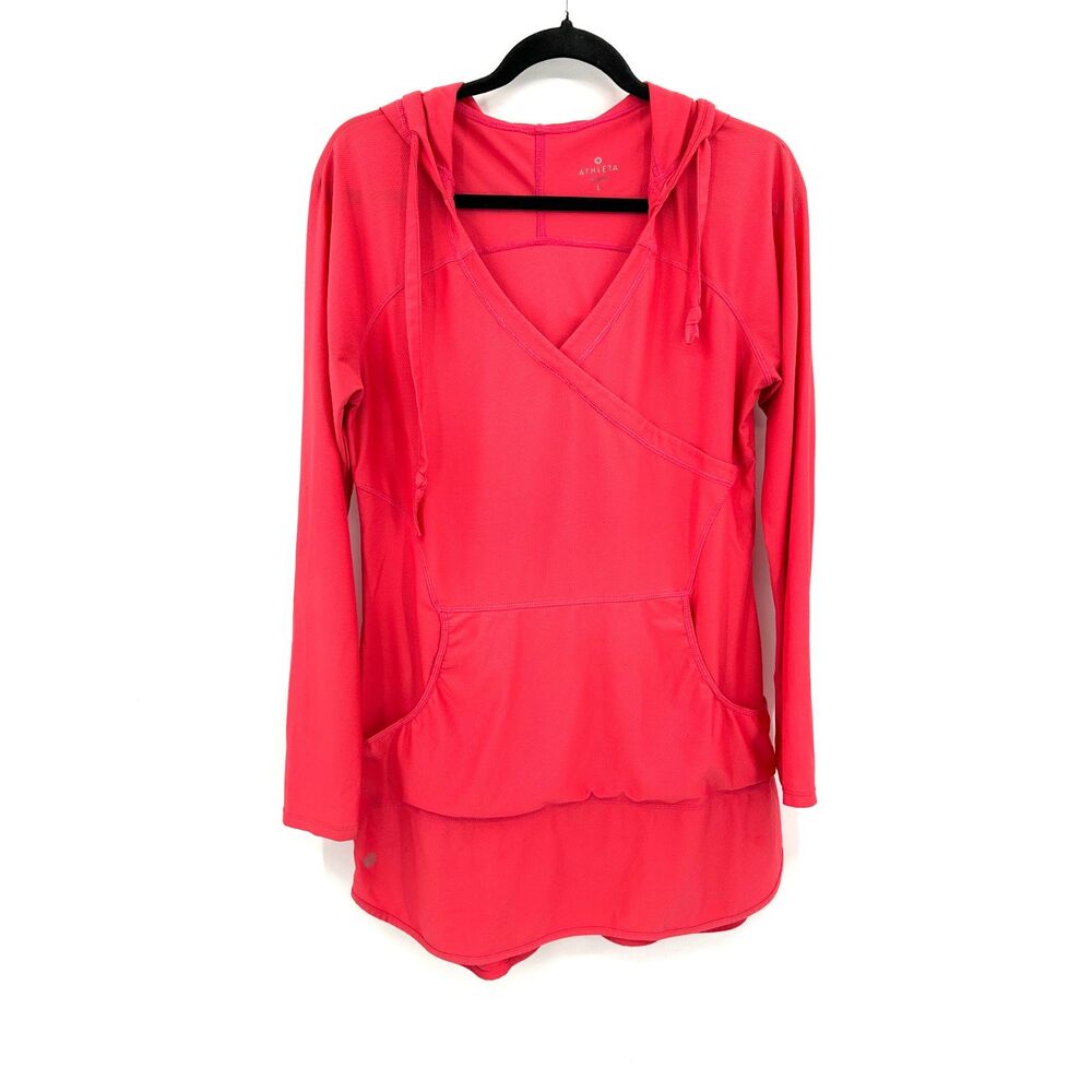 ATHLETA Pink Coral Wick-It Wader Hooded Wrap Cover Up Kangaroo Pocket Size Large
